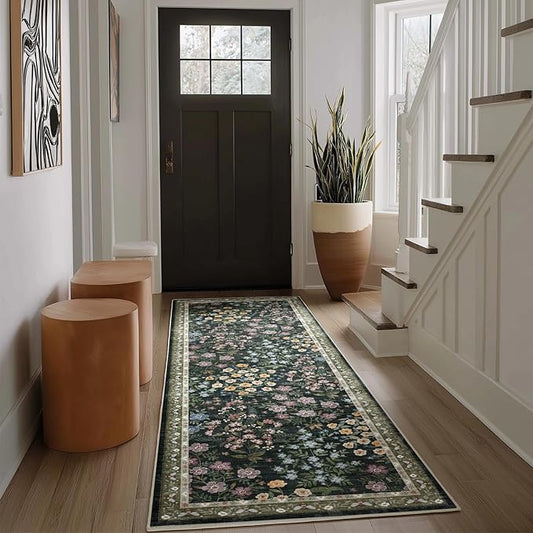Washable Kitchen Rug Runners for Hallways: 2'x6' Runner Rugs with Non Slip Backing Low Pile Soft Indoor Floor Carpet Runner for Entryway Hallway Laundry Room Bedroom Living Room