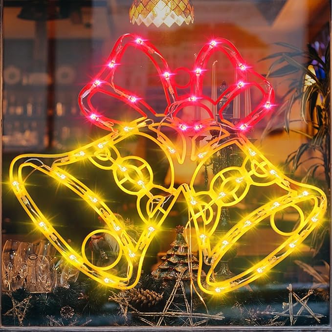 16" Christmas Window Silhouette Lights - 6 Pack Colour Lighted Bell & Candy Cane & Candle & Nativity & Bethlehem Star & Reindeer for Holiday Indoor and Outdoor Wall Door Window Decorate