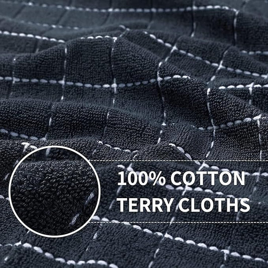 Homaxy 100% Cotton Terry Kitchen Towels(Dark Grey, 13 x 28 inches), Checkered Designed, Soft and Super Absorbent Dish Towels, 8 Pack