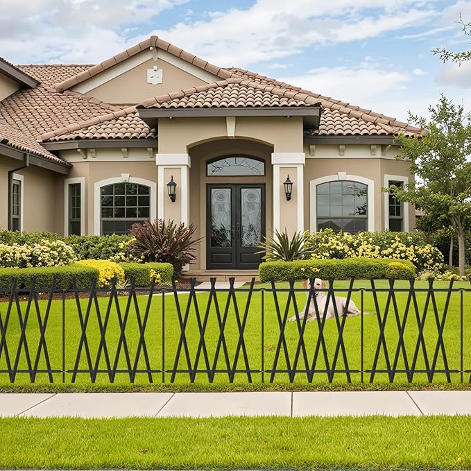 Metal Decorative Garden Fence 24" H x 24" W (10 Panels, 20 Ft Total) Rustproof Animal Barrier No Dig Decorative Fencing for Dogs,Pet, Yard,& Patio, Landscape, Border,Easy Installation