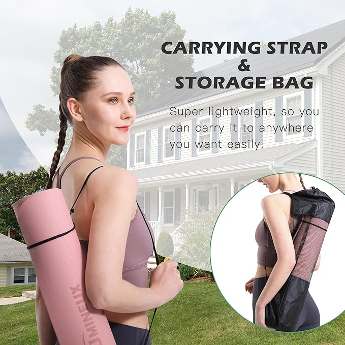 Yoga Mat Non Slip, Pilates Fitness Mats, Eco Friendly, Anti-Tear 1/4" Thick Yoga Mats for Women, Exercise Mats for Home Workout with Carrying Sling and Storage Bag