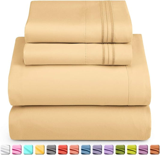 Nestl Split King Sheet Set - 1800 Ultra-Soft Microfiber Bed Sheets - Double Brushed - Deep Pockets - Easy Fit - 5 Piece Set - Bed Sheets & Pillowcases (Split King Size, Camel Gold)