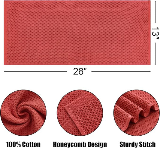 Kitinjoy 100% Cotton Waffle Weave Kitchen Towels, 8-Pack Super Soft and Absorbent Dish Towels for Drying Dishes, Kitchen Hand Towels, 13 in x 28 in, Brick Red