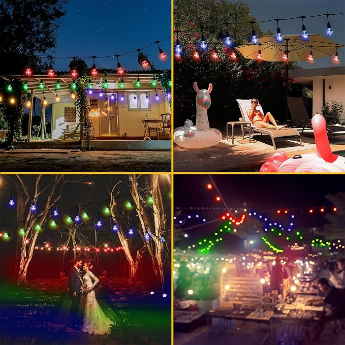 Auroraworld RGB Solar String Lights, 35FT Dimmable Patio String Lights Remote for Cafe
