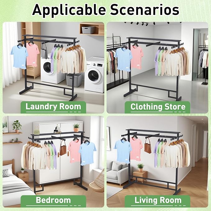 Retail Clothing Rack with wheels, 6 Arms Commercial Clothing Display, Height Adjustable Garment Rack, Free Standing Metal Clothing Rack, for Retail clothing store Home Laundry Room (black)