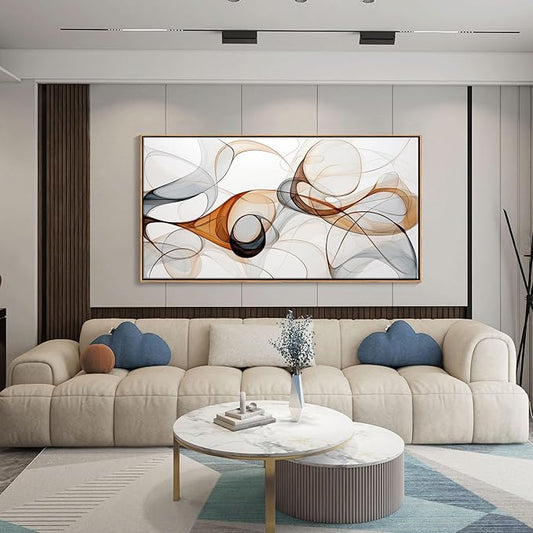 KLAKLA Modern Abstract Gray and Brown Designs - Colorful Curves and Translucent Medium - Frame Wall for Living Room Office Wall Decor Picture Artwork for walls