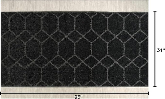 Custom Size Hallway Carpet Runner Rug, Slip Resistant, 31 Inch Wide X Your Choice of Length, Trellis Anthracite, 31 Inch X 8 feet