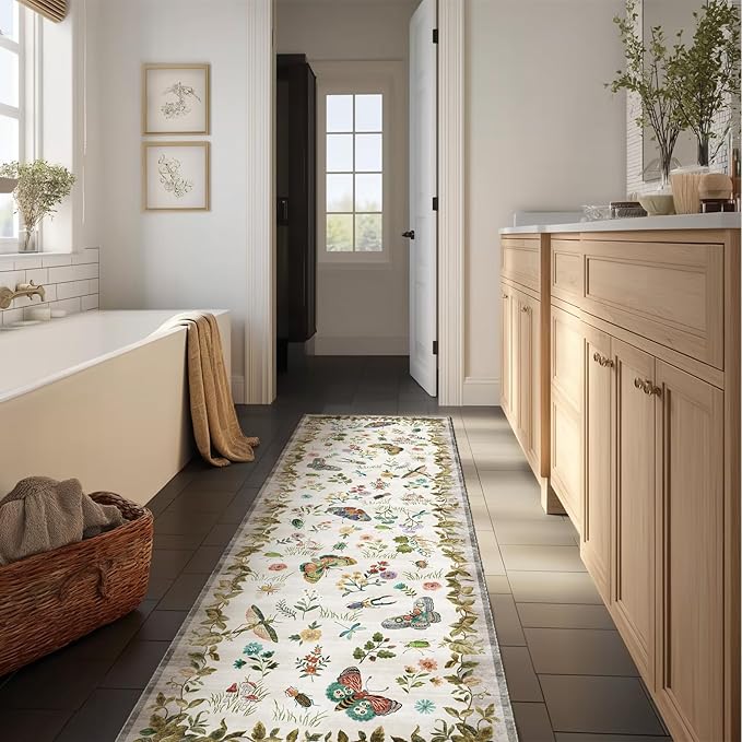 Machine Washable Kitchen Runner Rugs: 2'x6' Entryway Rug Runner Stain Resistant Non Slip Low Pile Soft Carpet Runners for Hallways Indoor Entryway Kitchen Laundry Room Bedroom Farmhouse
