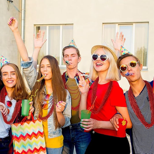 72PCS Bead Necklace, Red Christmas Bead Stuff Party Favors, 33" Necklaces Festival Parade Throw Accessories for Wedding Birthday Valentines Mardi Gras Christmas Celebrations Decorations