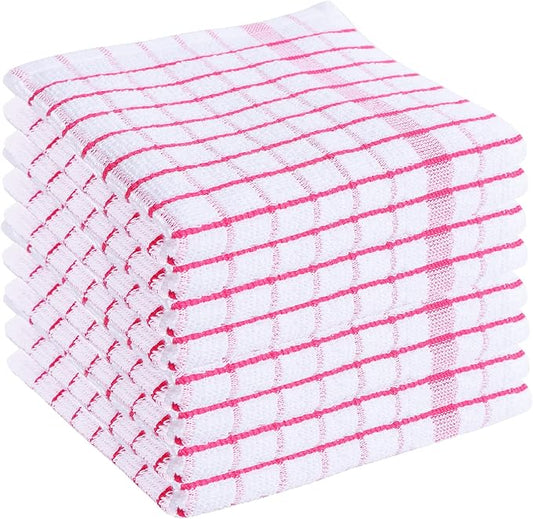 AMOUR INFINI Kitchen Dish Cloths Set of 8 - Ultra Soft, Highly Absorbent, Quick-Drying Terry Cotton Dishcloths 12"x12" Inch Wash & Cleaning Cloths for Kitchen & Dishwashing (Pink)