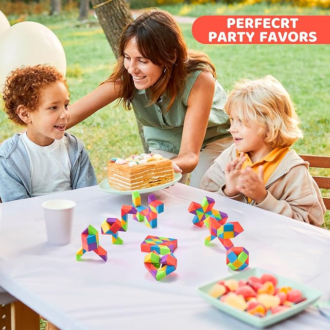 36pcs Boy Party Favors - Fidgets Snake Cube Puzzles Toy for Goodie Bags, Bulk Toys, Classroom Prizes Birthday Valentines Back to School Students Gift Stuffers Rainbow Party Toys for Boy
