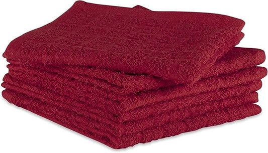 DII Basic Terry Collection Solid Windowpane Dishcloth Set, 12x12, Wine, 6 Piece