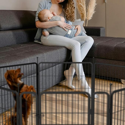 mestyl Dog Play Pen Indoors, Heavy Duty Metal Puppy Playpen, Portable Dog Exercise Pen Temporary Pet Fence with 2 Gate, 32" Height 16 Panels Foldable Dog Kennel for Large/Medium/Small Dogs