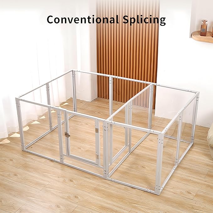 Clear Acrylic Dog Play Pen Indoor - 59 Inch 10-Panel Pet Enclosure for Small Dogs & Cats, Outdoor Use with Door, Easy Assemble & Cleaning