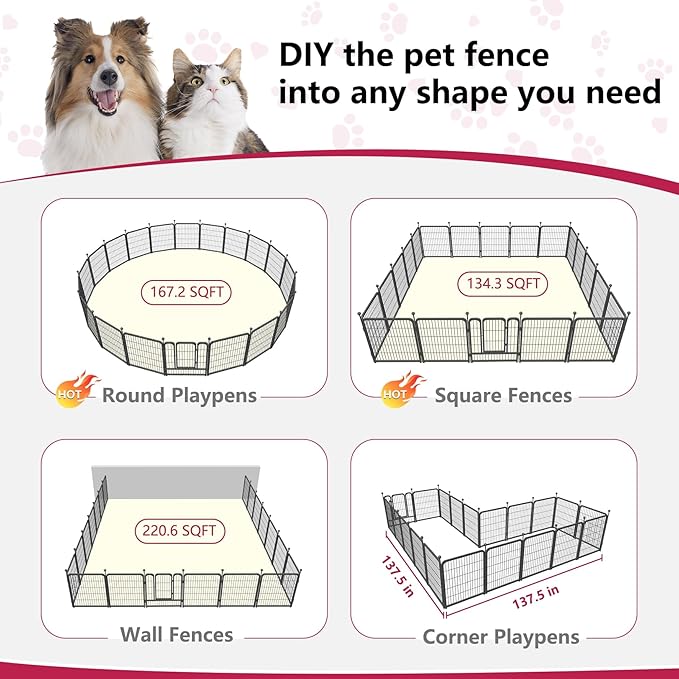 Dog Playpen 32" Height 20 Panels Portable Pet Fence Outdoor for Yard Indoor Dog Pen Outdoor for Medium/Small Animals, Large Pet Puppy Playpen Heavy Duty Pet Fence for RV Camping, Yard