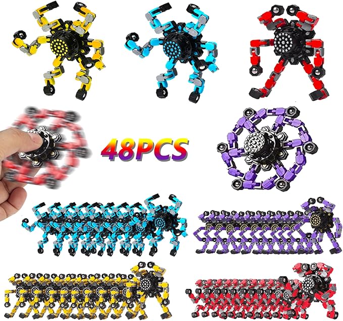 48pcs Transformable Fidget Spinners Children's Advanced Fidget Toys for Stress Relief Ideal Fidget Spinners for Sensory Toys for Boys and Girls with Autism,Party Favors