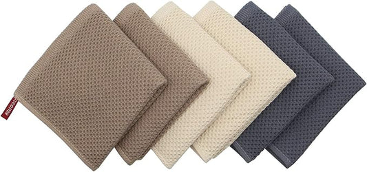 Mia'sDream Natural Cotton Tidy Dish Cloths Rags,Waffle Weave Kitchen Towels and Dishcloths Sets, Soft and Absorbent Hand Towel Washcloths, 12inchx12inch 6 Pack (Multi Color)
