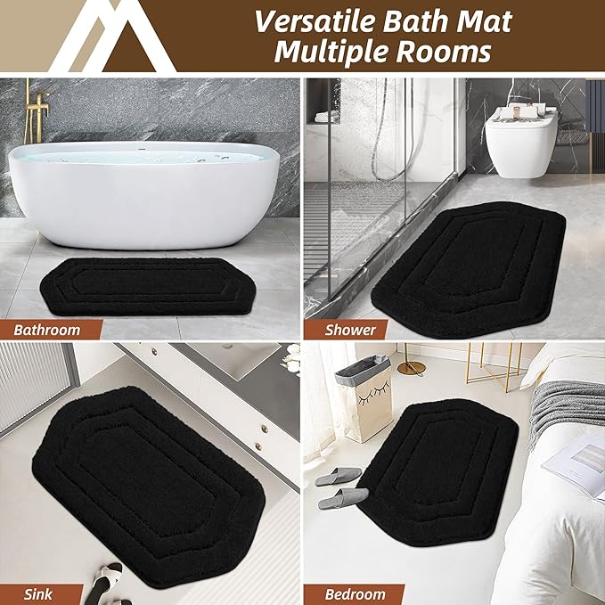 COSY HOMEER Bathroom Mat Rugs 24”x36” Non-Slip Absorbent Bath Mat Plush Shaggy Machine Washable Bath Rugs Soft Polyester Bath Mats for Bathroom Floor,Tub and Shower,Black