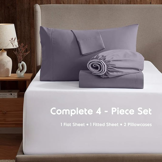Nestl Split King Sheet Set - 1800 Ultra-Soft Microfiber Bed Sheets - Double Brushed - Deep Pockets - Easy Fit - 5 Piece Set - Bed Sheets & Pillowcases (Split King, Grayish Purple)