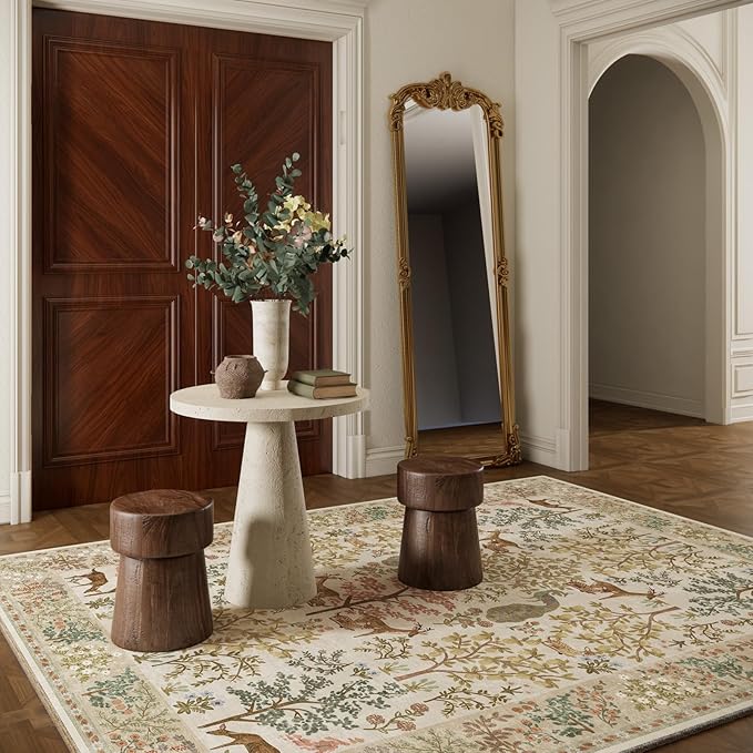 5x7 Area Rugs for Living Room: Washable Rug Vintage Area Rug Stain Resistant Non Slip Low Pile Lightweight Soft Carpets Rugs for Bedroom Dining Room Kitchen Nursery Kids Room Farmhouse Indoor