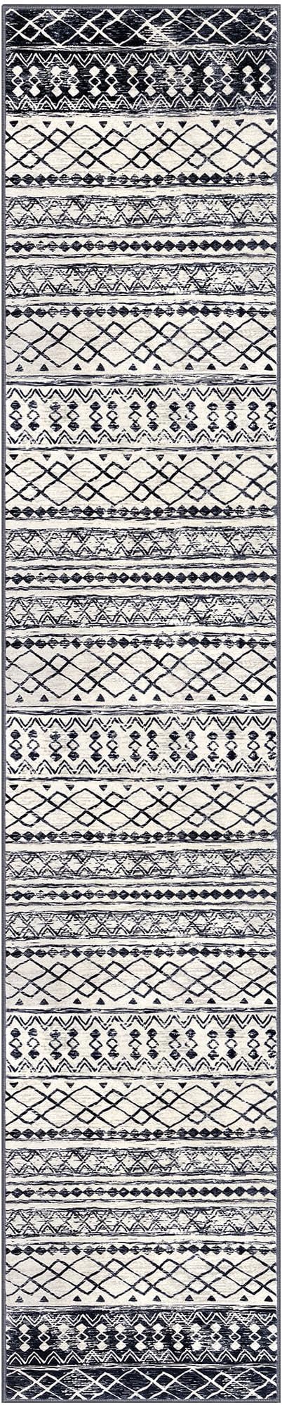 KUTA Moroccan Washable Runner Rug, 2x10 Non-Slip Vintage Black Navy Blue Boho Hallway Kitchen Runners Ultra Soft Distressed Geometric Floor Carpet Rugs for Bedroom Laundry Living Room
