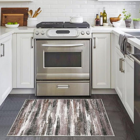 Modern Abstract Entryway Rug Indoor 2x3 Washable Rug Non-Slip Soft Small Area Rug Dark Light Brown White Kitchen Mats Thin Print Faux Wool Floor Carpet Throw Rugs Backdoor Mat for Entry