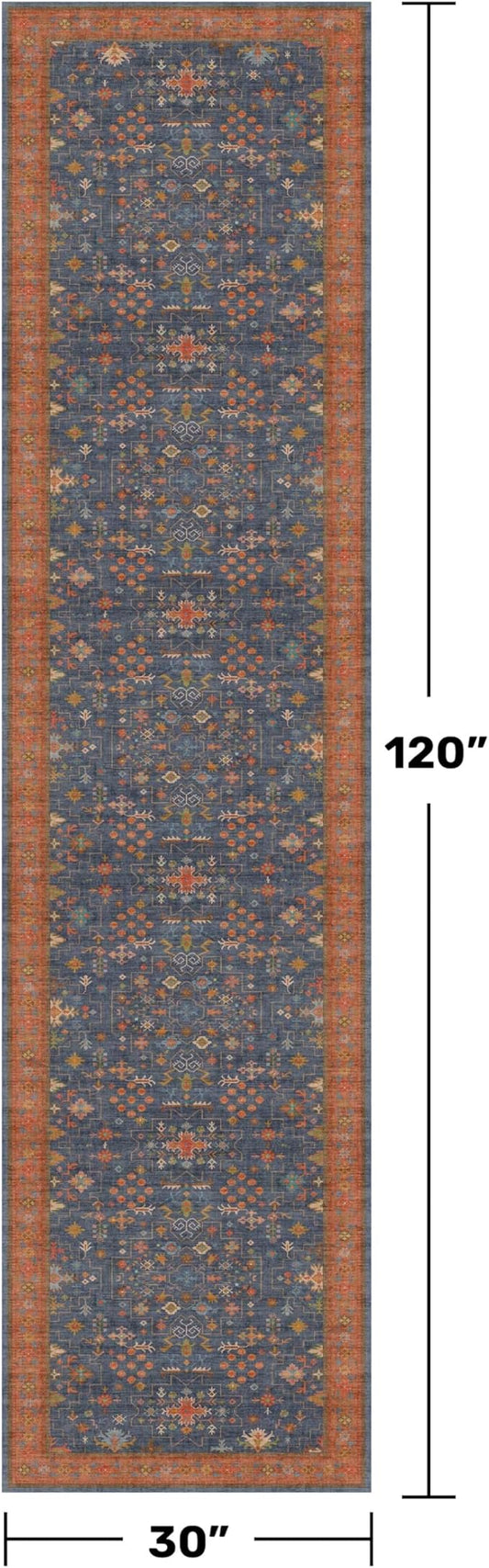 Navy Blue Washable 10 ft Long Runner for Kitchen Floor - 2'6"X10' Runner Rug for Hallway, Entryway, Pet Friendly Waterproof Non Slip with Rubber Backing, Stain Resistant Area Rug