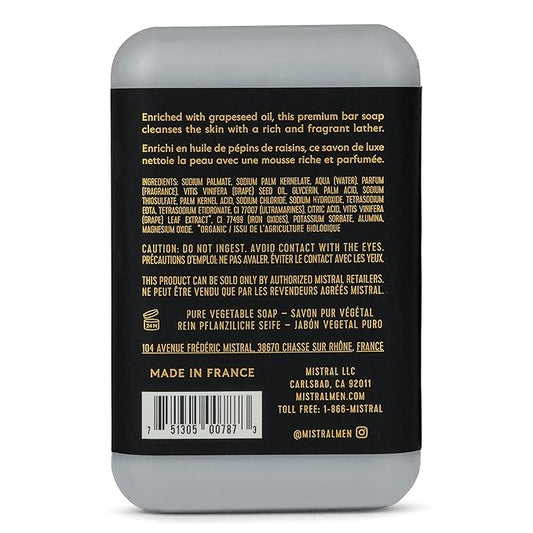 Mistral Grey Lavande Luxury Bar Soap for Men | Men’s Natural Soap Bar | Paraben, Phthalates Free | Moisturizing & Triple-Milled Natural Soap for Men - Made in France | Large, 8.8 oz