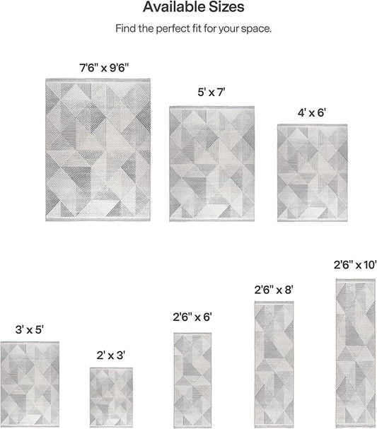 ReaLife Rugs Machine Washable Area Rug Runner - Living Room Bedroom Bathroom Kitchen Entryway Office - Padded Low Pile Stain Resistant Premium - Modern Geometric Contemporary - Miles - Gray 2'6" x 8'