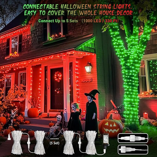 JMEXSUSS 200 LED String Lights Outdoor for Halloween Decor, Red & Green Christmas Lights Clear Wire, 11 Modes Connectable Twinkle String Lights Plug in for Christmas Halloween Garden Home Decorations