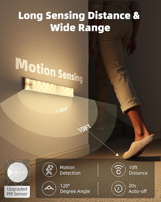 EZVALO 3-Pack Under Cabinet Lighting with Charging Station, 2000mAh Rechargeable Wireless Motion Sensor Lights, 3 Color Temps, Dimmable, Timer, Magnetic, with Remote Control for Kitchen, Closet