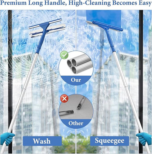 Squeegee for Window Shower Glass Door Cleaning, VOUBIEN Household Squeegee Window Cleaner 2 in 1 Kit with Long Handle, Microfiber Scrubber for Window, Glass Door, Car, Home Floor