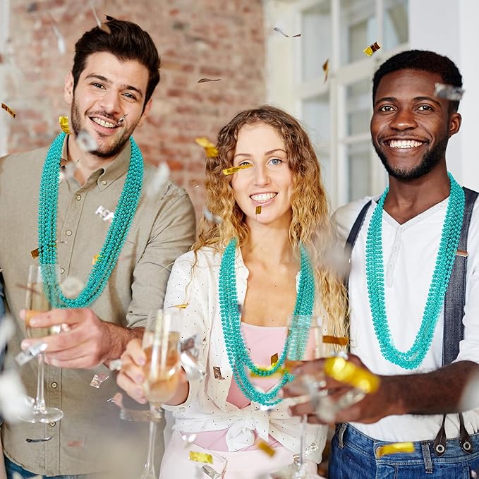 Mardi Gras Beads, 120 PCS Mardi Gras Accessories, 33" Bead Necklaces, Lakeblue Party Beads Parade Throws Bulk Women Men Party Favors for Party Parade Event Festival Pirate Birthday