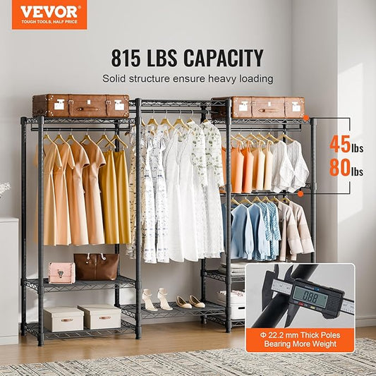 VEVOR Clothing Garment Rack, Heavy Duty Closet Wardrobe, Adjustable Tiers Clothes Racks with Steel Frame, for Bedroom, Clothing Store, Hallway