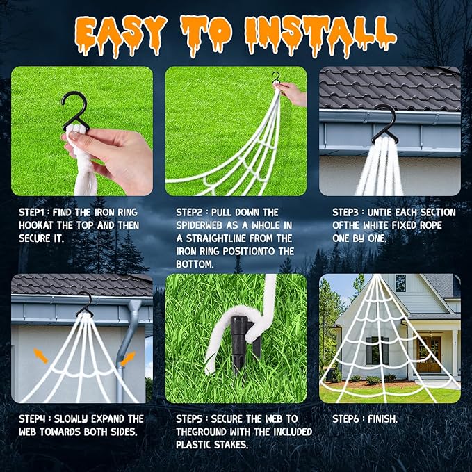 16.4 Ft Halloween Spider Webs Lights Decorations 250 Purple & Orange LED Lights with 40 Small Spiders, Halloween Giant Spiderweb Lights Outdoor Decor for Yard Haunted House Party