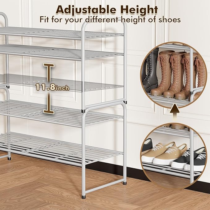 SUFAUY 2-Tier 33" Wide Shoe Rack, Closet Metal Shoe Rack Organizer Heavy Duty, Stackable, Gray