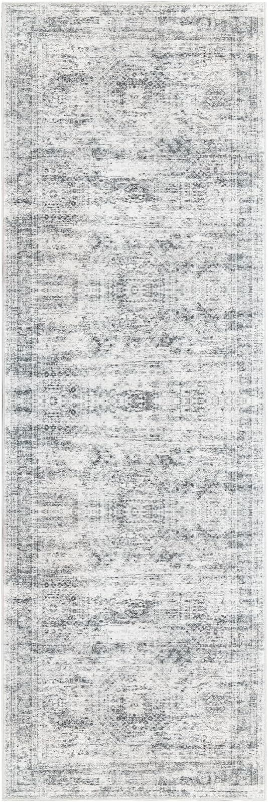 Long Bathroom Rugs Runner - Washable Runner Rugs for Hallway 2x10, Ultra-Thin Soft Kitchen Carpet Runner, Anti Slip Backing Runner Rugs for Entrance, Bedroom, Living Room(2'x10', Grey/Ivory)