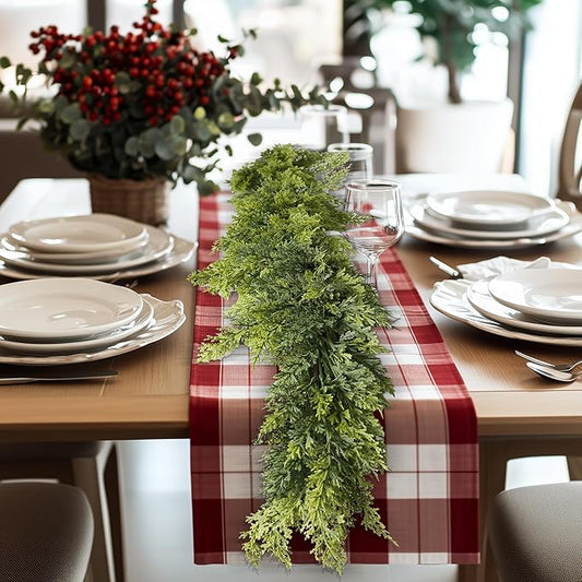 9FT Real Touch Norfolk Christmas Pine Garland, Lifelike Artificial Bendable Greenery Garland for Front Door, Mantle, Staircase, Windowsill Indoor Outdoor Christmas Decorations