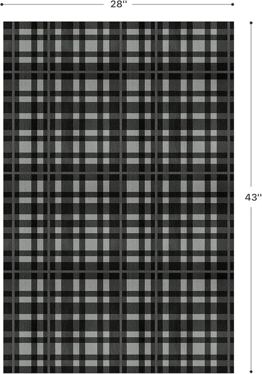 GENIMO Checkered Rug 27.5x43 inches Black and White Fine Plaid Outdoor Rug Buffalo Plaid Rugs Mat Fall Doormats Washable Rug for Front Porch Decor Indoor Entrance Patio Balcony Entryway