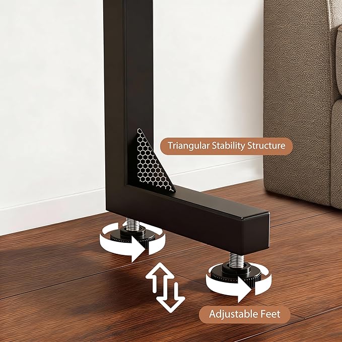 GRLEAF 2 Pack Adjustable Height Narrow Console Table with Power Outlets, 70" Long Sofa Table with Charging Station Behind Couch Table Entryway Table for Living Room and Hallway – Rustic Brown