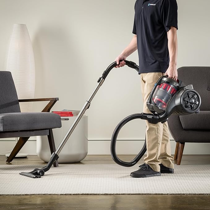 Prolux RS4 Bagless Canister Vacuum, Lightweight with Dual HEPA Filtration, 25 Foot Retractable Cord, Telescopic Wand, Versatile for Wood Floor, Carpet, Home, Office, Apartment, RV, Dorm Room