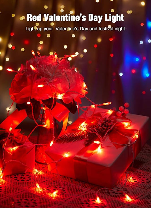 Battery Operated Christmas String Lights, 8ft 20 LED Mini Lights with Timer, Christmas Tree Lights for Indoor Outdoor Bedroom Wedding Party Holiday Xmas Decoration,Red
