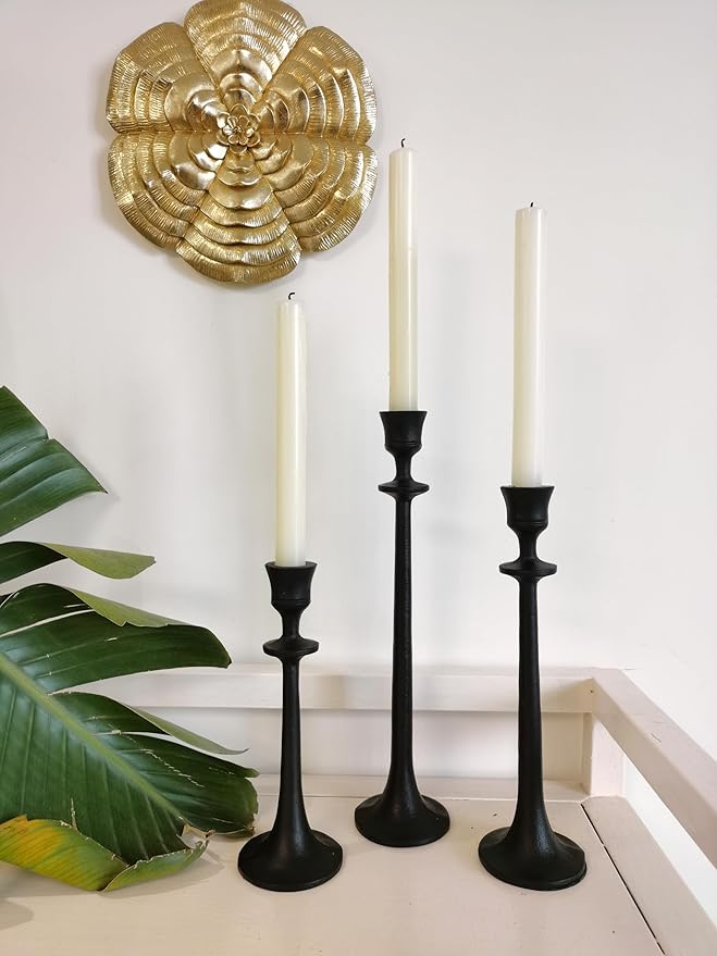 Iron Taper Candle Holder - Set of 3 Decorative Candle Stand - Candlestick Holder for Wedding, Dinning, Party - Black