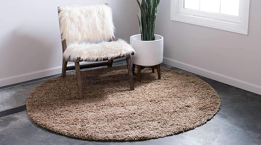 Unique Loom Solid Shag Collection Area Rug (7' 10" Round, Sandy Brown)