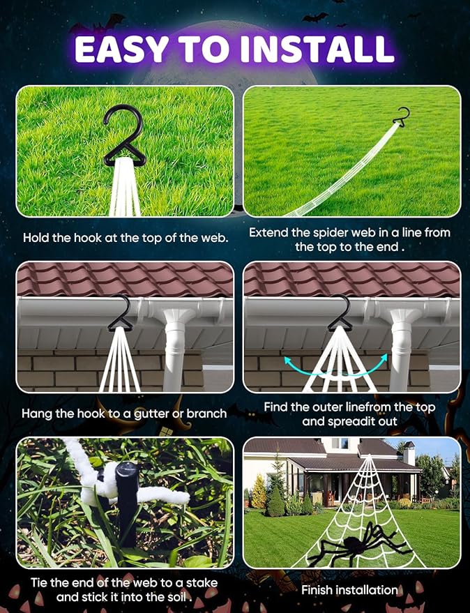 Giant Spider Webs Halloween Decorations - 250 LEDs Outdoor Halloween Decor Lights,16.4FT Net, 4Ft Light-up Spider, 8 Modes,Waterproof & Timer for Yard Porch Garden,Outside Costumes Party (with Spider)