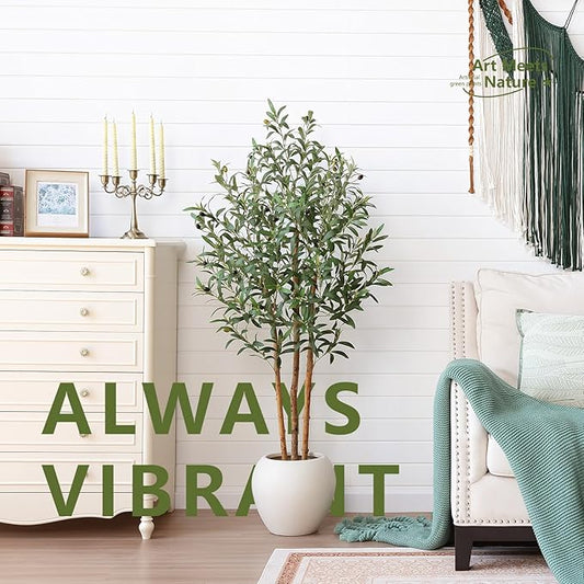 5FT Olive Tree Artificial Indoor Faux Plant - Tall Fake Silk Tree, Natural Trunk, Easy Maintenance Fake Tree Home Decor - Large Indoor Plant for Living Room, Office, Modern Home,VN356