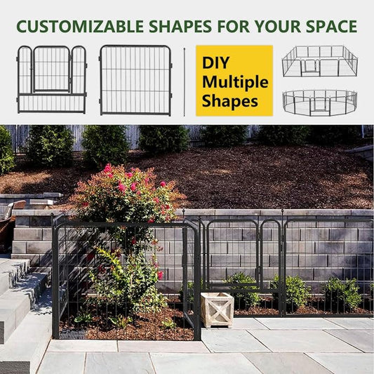 MESTYL Dog Playpen, 16 Panels 40in(H) x36ft(L), Outdoor Garden Metal Fencing with 2 Gates, Animal Barrier for Dog, Garden Edging Border No Dig Temporary Fence for Patio Yard, Black