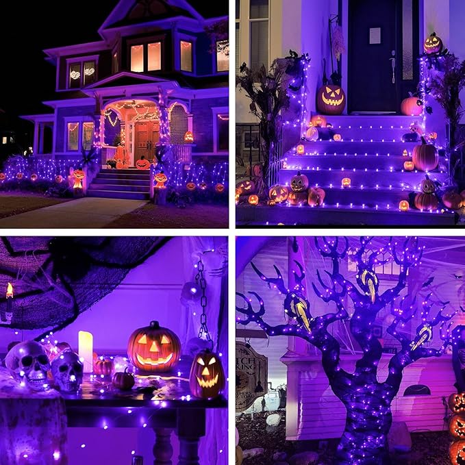 JMEXSUSS 2 Pack Halloween Fairy Lights Battery Operated, Total 200 LED 66ft Purple Christmas Lights with Remoter, 8 Modes Twinkle String Lights Light for Halloween Tree Indoor Outdoor Decorations