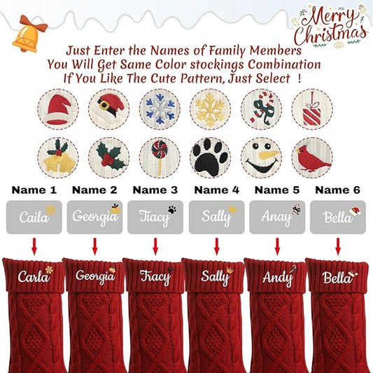 Personalized Christmas Stockings,Custom Embroidered Name+Logo Xmas Knitted Stockings 18'',Holiday and Family Stocking for Fireplace Christmas Holiday Party Decoration 1-6Pack(Red)