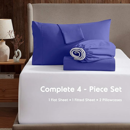Nestl Short Queen Sheet Set - 1800 Ultra-Soft Microfiber - Double Brushed - Deep Pockets - Easy Fit - 4 Piece Set - Bed Sheets (Short Queen, Royal Blue)